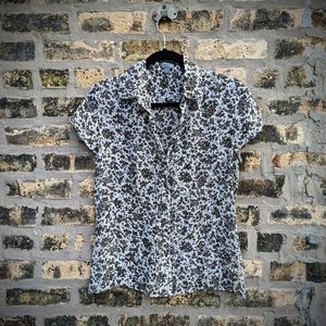 Silk floral button up top
